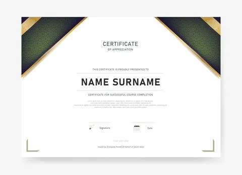 Professional certificate design featuring a logo placeholder, gold textured.. Stock Illustration