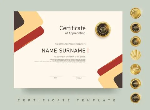 Professional certificate template featuring abstract corner shapes and gold.. Stock Illustration