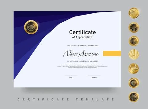 Professional certificate template featuring abstract corner shapes and gold.. Stock Illustration