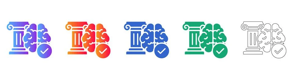 Professional Certification and Brain Power Icon Set Stock Illustration