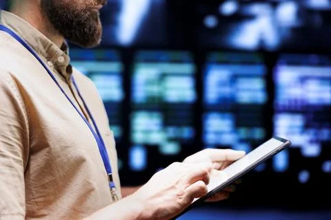 Professional checks data center security Stock Photos