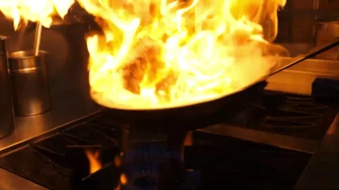 Professional Chef Browning Fresh Ground Meat in Pan on Gas Stove for Pizza Toppi Stock Footage 337678168