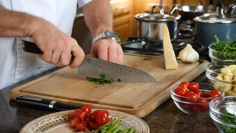 Professional Chef Chopping on Cutting Board Stock-Footage 88157900