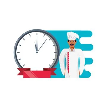 Professional chef with clock time Stock Illustration