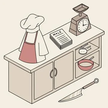 Professional Chef Cooking Icon Set with Hat Apron and Kitchen Knife Stock Illustration