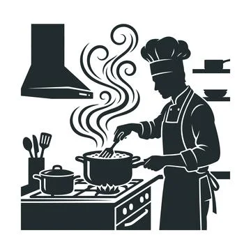 Professional chef cooking meal in kitchen with steam rising for culinary re.. Stock Illustration