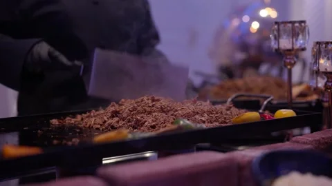 Professional chef cooking shredded meat Stock Footage 346644460