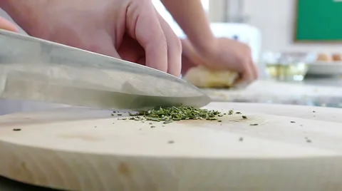 Professional Chef Cut Rosemary in a Kitchen in Slow Motion Stock Footage 59591398