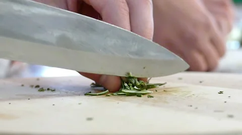 Professional Chef Cut Rosemary in a Kitchen in Slow Motion Stock Footage 59591779