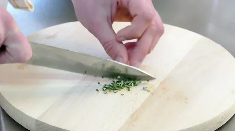Professional Chef Cut Rosemary in a Kitchen in Slow Motion Stock Footage 59591865
