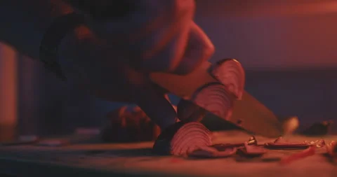 Professional chef cutting onion Stock Footage 203556910