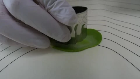 Professional Chef Cutting Vibrant Green Gel Sauce for Fine Dining Plate Presenta Stock Footage 345293362