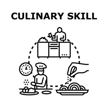 Professional chef demonstrating culinary skill and food preparation Stock Illustration