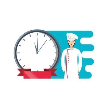 Professional chef female with clock time Stock Illustration