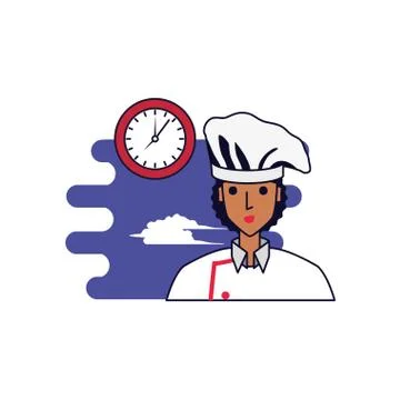Professional chef female with clock time Stock Illustration