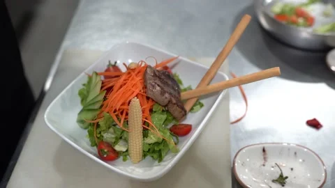 Professional Chef Hands Mixing And Mashing Ingredients To Make Ceviche Stock Footage 196197037