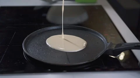 Professional Chef in the Kitchen of Restaurant prepares Pancakes. Slow motion Stock Footage 143415937