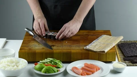 Professional chef making sushi at restaurant. Stock Footage 149525470
