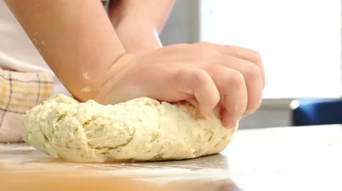 Professional Chef Manually Knead Dough for Bread or Cake in Slow Motion Stock-Footage 59591495