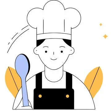 Professional Chef Mascot Flat Vector Design Stock Illustration