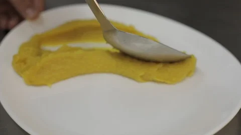 Professional Chef Plating Puree of Fancy Dish Stock Footage 129340397