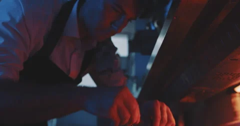 Professional chef preparing meat for cooking Stock Footage 203557359