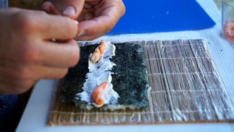 Professional Chef Preparing Sushi Rolls. Stock Footage 102780945