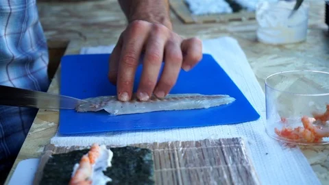 Professional Chef Preparing Sushi Rolls. Stock Footage 102780979