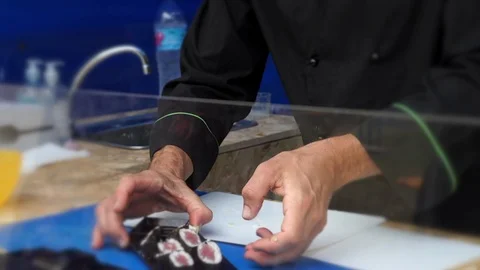 Professional Chef Preparing Sushi Rolls. Video stock 102845436