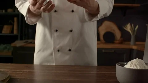 Professional chef shows clean hands over the table in the kitchen, ready to cook Video stock 121417209