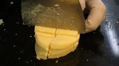 Professional Chef Slicing Fresh Mozzarella or Scamorza Cheese for Authentic Ital Video stock 337676675