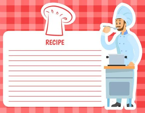 Professional chef stands with spoon and soup pot on stove. Man preparing dish Illustrazione stock
