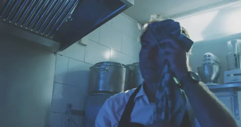 Professional chef usnig kitchen tea towel Stock Footage 203557561