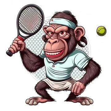 The professional chimpanzee is playing the tennis Stock Illustration