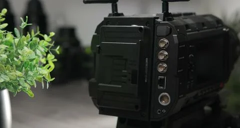 Professional cinema camera back panel displaying ports and hardware Stock Photos