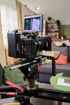 Professional Cinema Camera Setup Filming Video in Studio Stock Photos