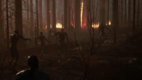 A professional cinematic scene of a zombie attack in the alien forest 03 Stock Footage 231588577