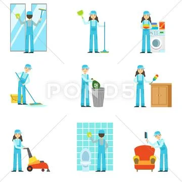 Professional Clean Up Service Set Of Illustrations Stock Illustration