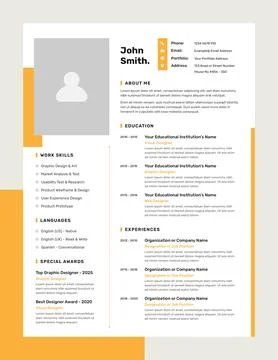 Professional Clean Single Page Resume CV Template Design for Job Application Stock Illustration