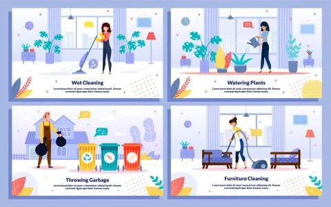 Professional Cleaning Service Vector Banners Set Stock Illustration