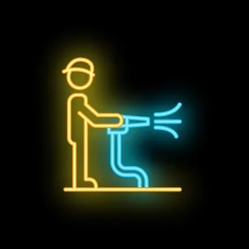 Professional cleaning service worker using pressure washer neon sign Illustrazione stock
