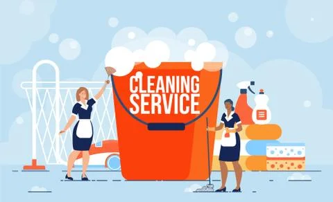 Professional Cleaning Service Workers Flat Vector Stock Illustration