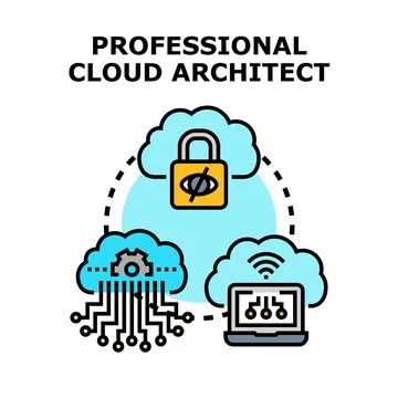 Professional cloud architect developing secure infrastructure technology Stock Illustration