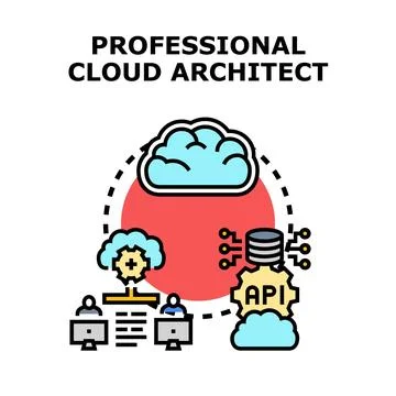Professional cloud architect developing secure cloud computing solutions Stock Illustration