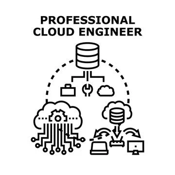 Professional cloud engineer building infrastructure managing digital services Stock Illustration