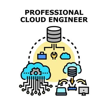 Professional cloud engineer building infrastructure managing digital services Stock Illustration
