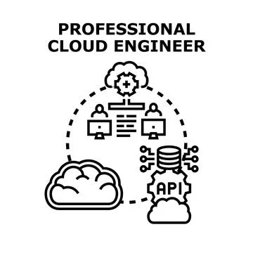 Professional cloud engineer managing digital data services 스톡 일러스트