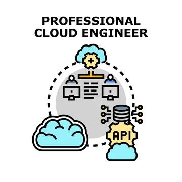 Professional cloud engineer managing digital data services Illustrazione stock
