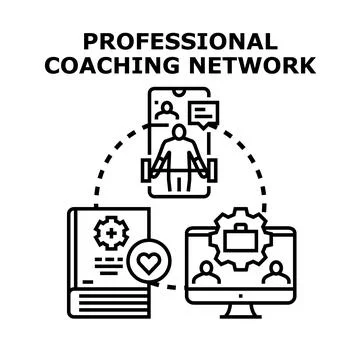 Professional coaching network system connecting online learning platforms Stock Illustration
