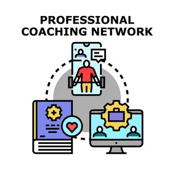 Professional coaching network system connecting online learning platforms Stock Illustration